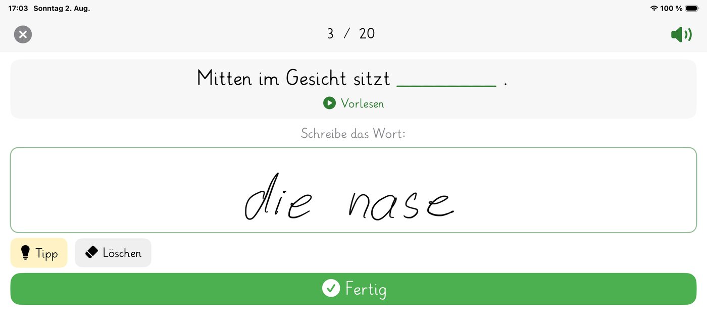 Lückensatz mit dem Apple Pencil geschrieben: die nase